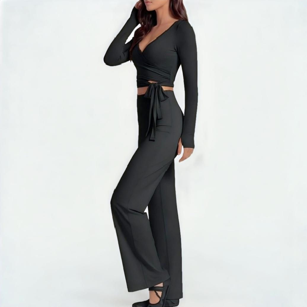 Women's yoga fitness set - long-sleeved pullover with flared pants