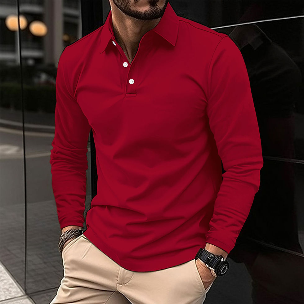 Thumbnail: Mens Long Sleeve Solid Color Polo Shirt Casual Cotton Blend Button Down