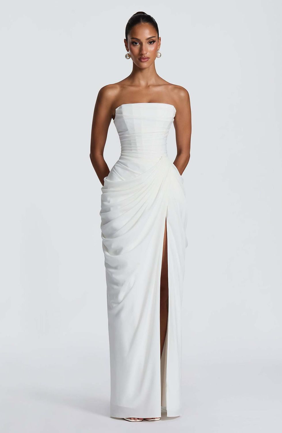 Thumbnail: Asymmetrical Pleated Strapless Dress