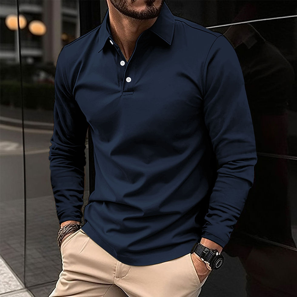 Thumbnail: Mens Long Sleeve Solid Color Polo Shirt Casual Cotton Blend Button Down