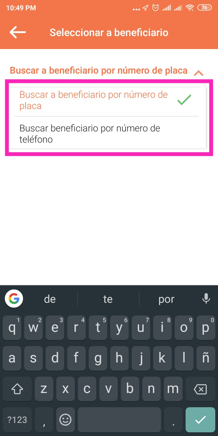 Transferir Saldo Conductor a Conductor - Busca al Beneficiario app Soy Emma Go