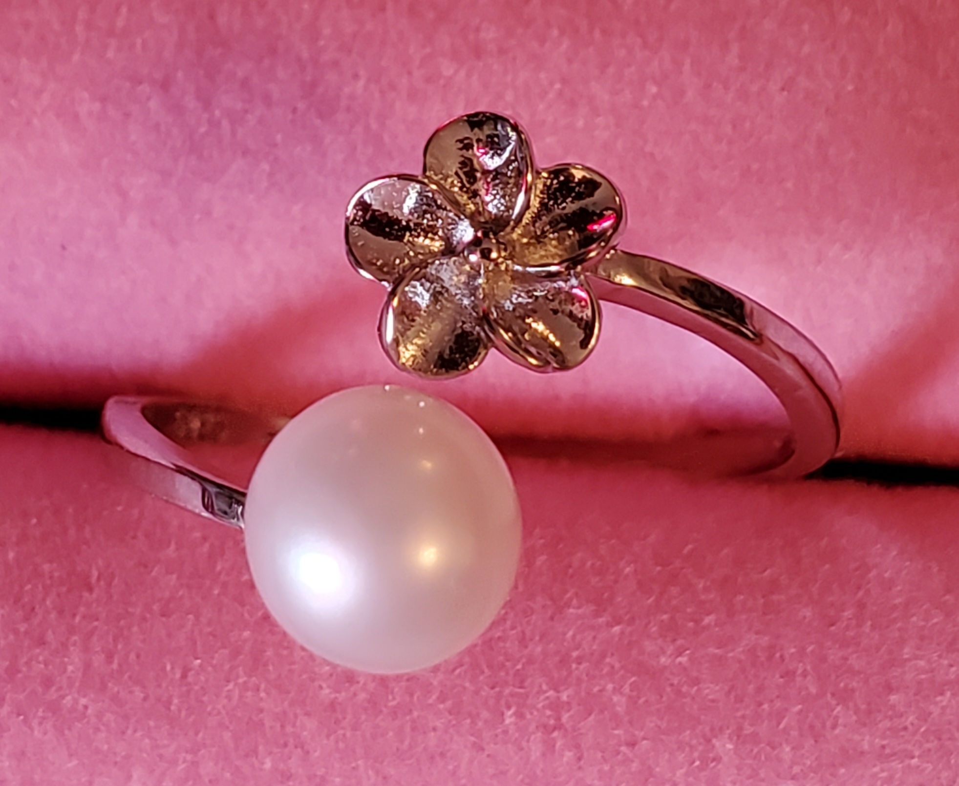 Sterling silver flower adjustable ring #578