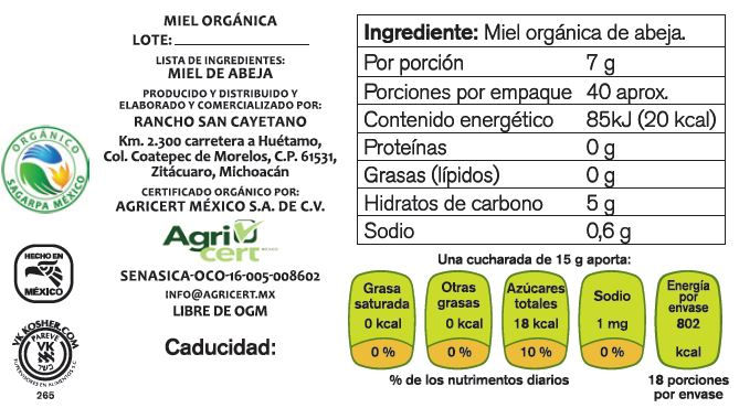Miniatura: Miel líquida orgánica, 400 gr