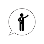 Symbol mit Redner der eine Rede mit Mikrofon in der Hand hält