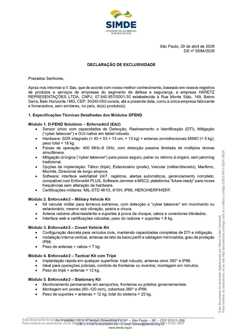 DE nº S084/2026 - Haretz