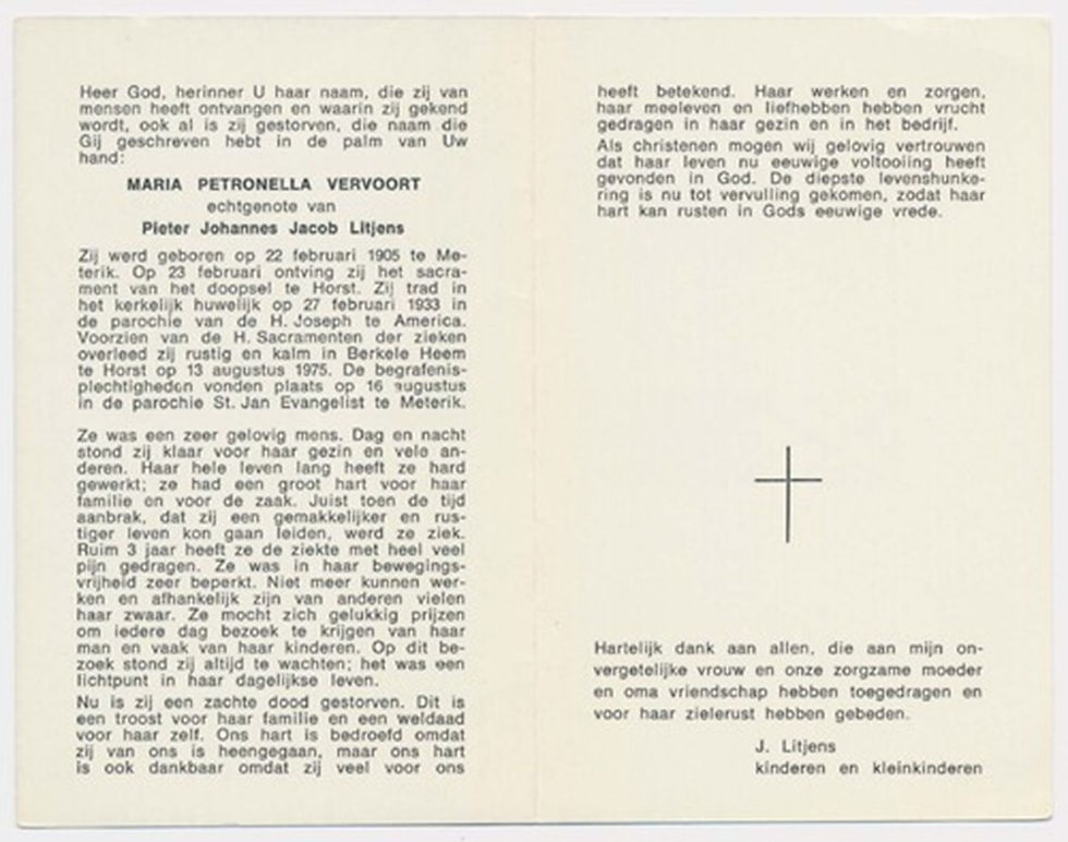 Marie Litjens-Vervoort is overleden op 13-08-1975