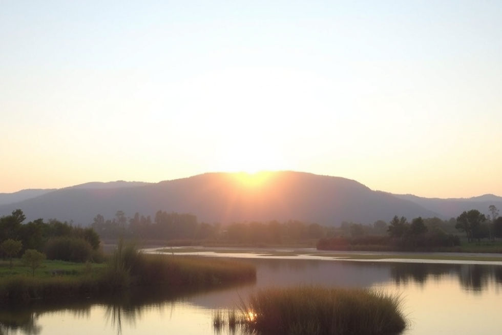 serene scene with sunrise near a body of water