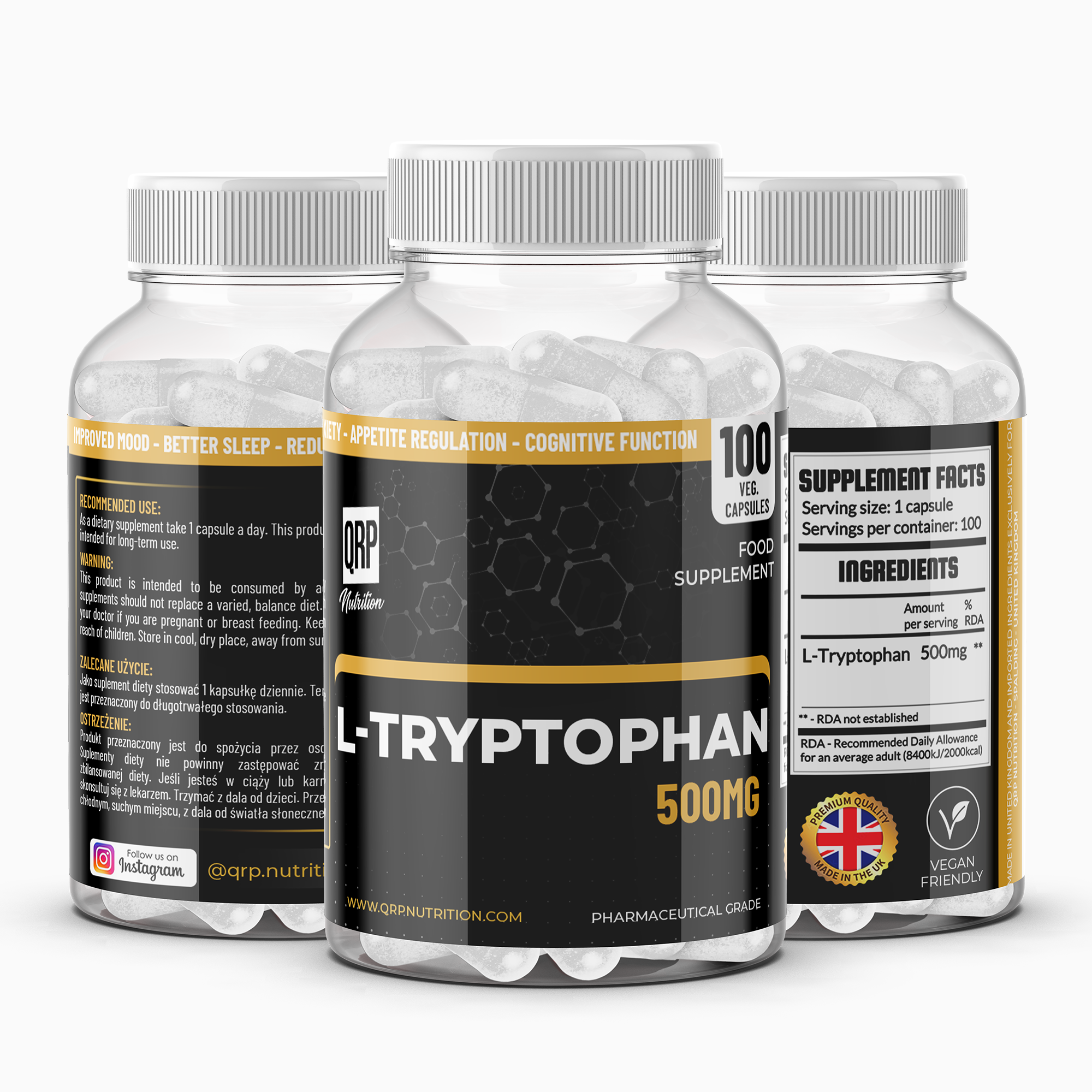 QRP Nutrition L-Tryptophan 500mg 100 veg. capsules