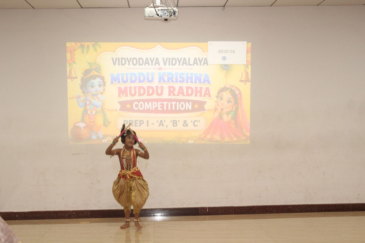 Pre-Primary students dressed as Radha and Krishna at Vidyodaya Public School