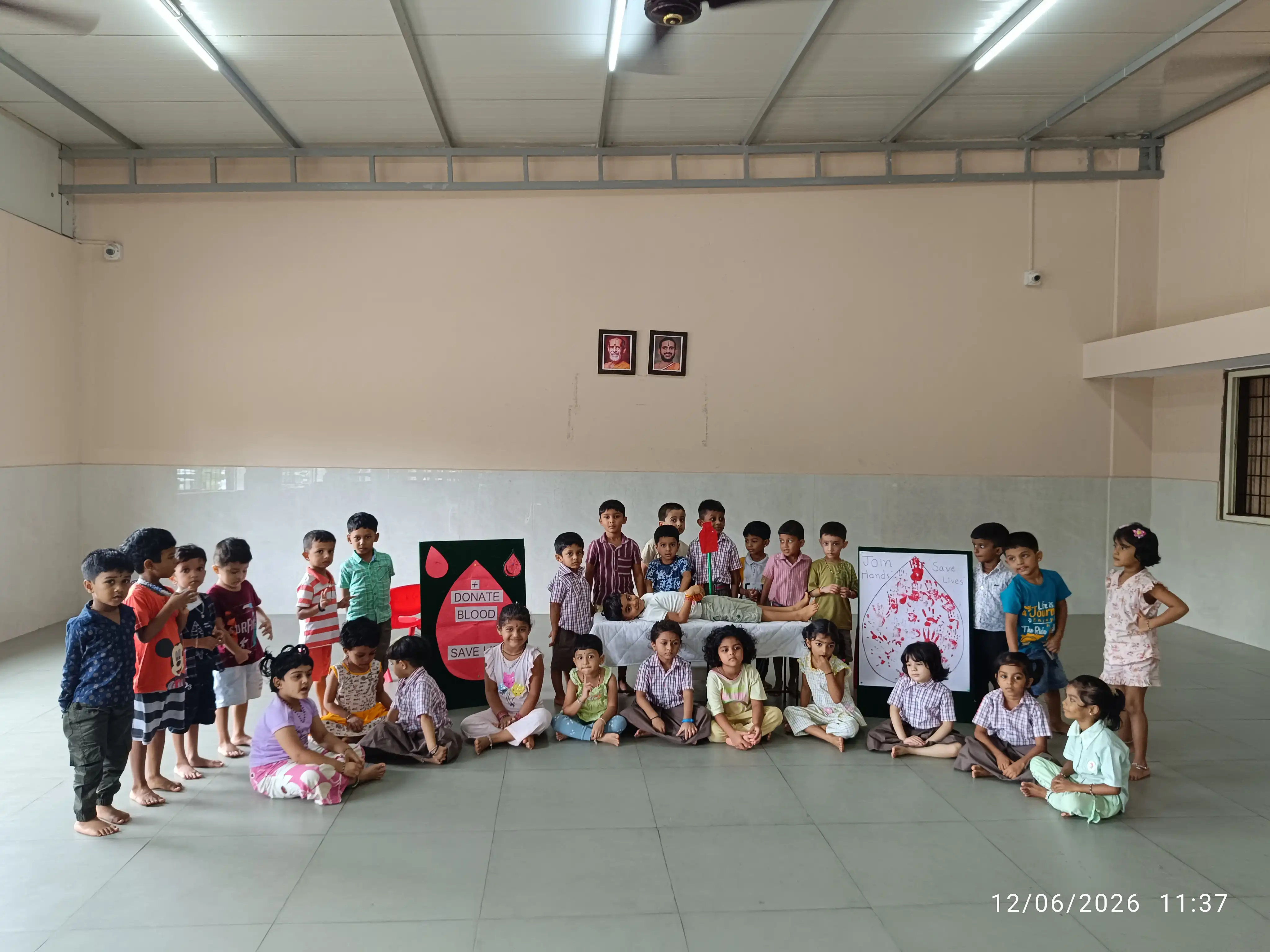 Vidyodaya Public School Pre-Primary students participating in World Blood Donor Day activity