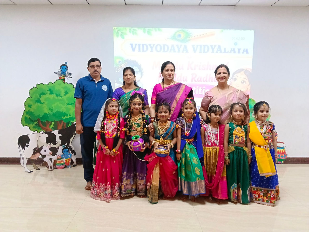 Pre-Primary students dressed as Radha and Krishna at Vidyodaya Public School
