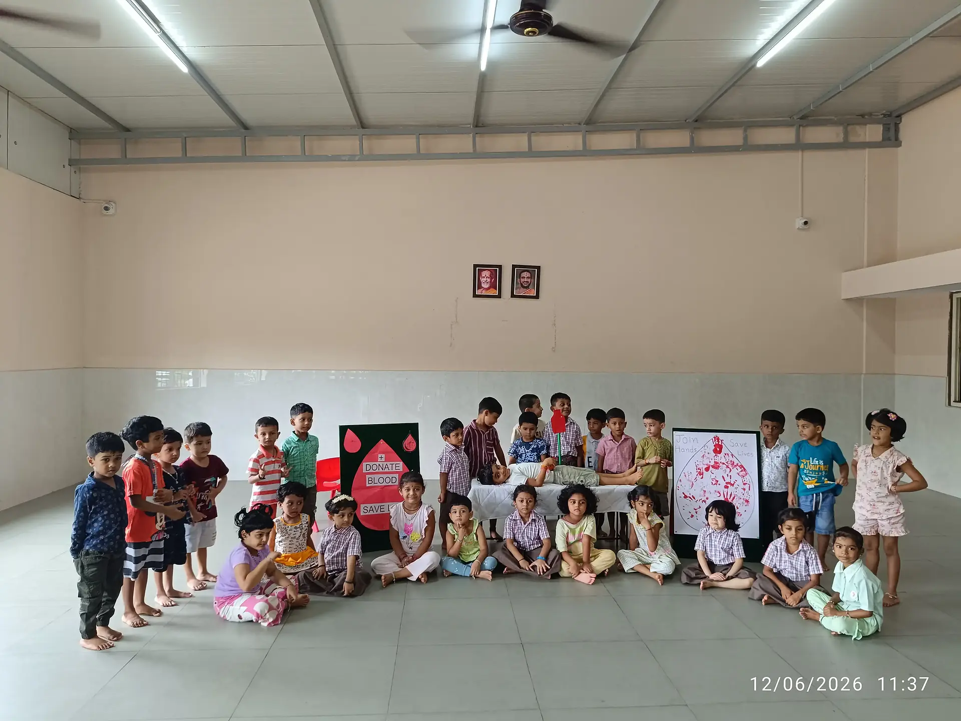 Vidyodaya Public School Pre-Primary students participating in World Blood Donor Day activity