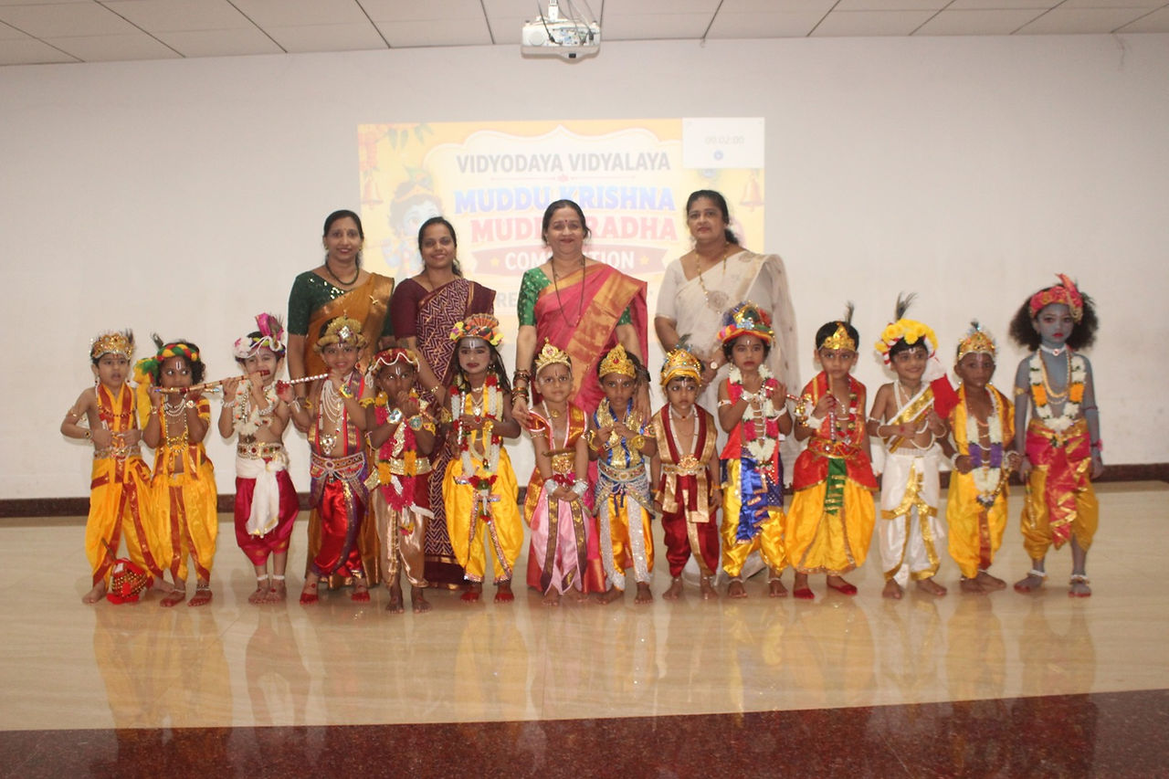 Pre-Primary students dressed as Radha and Krishna at Vidyodaya Public School