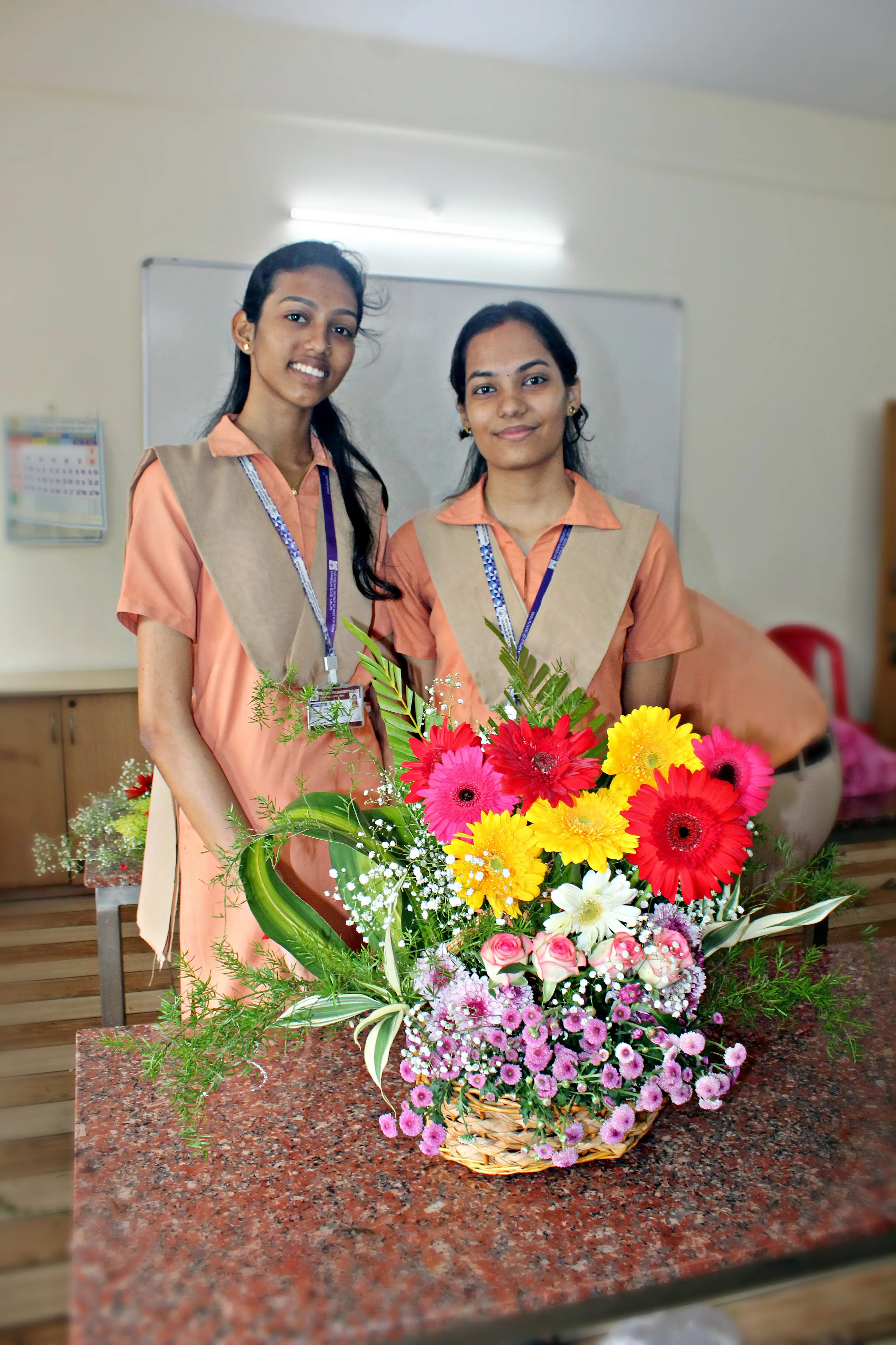 Colourful flowers arranged creatively by students