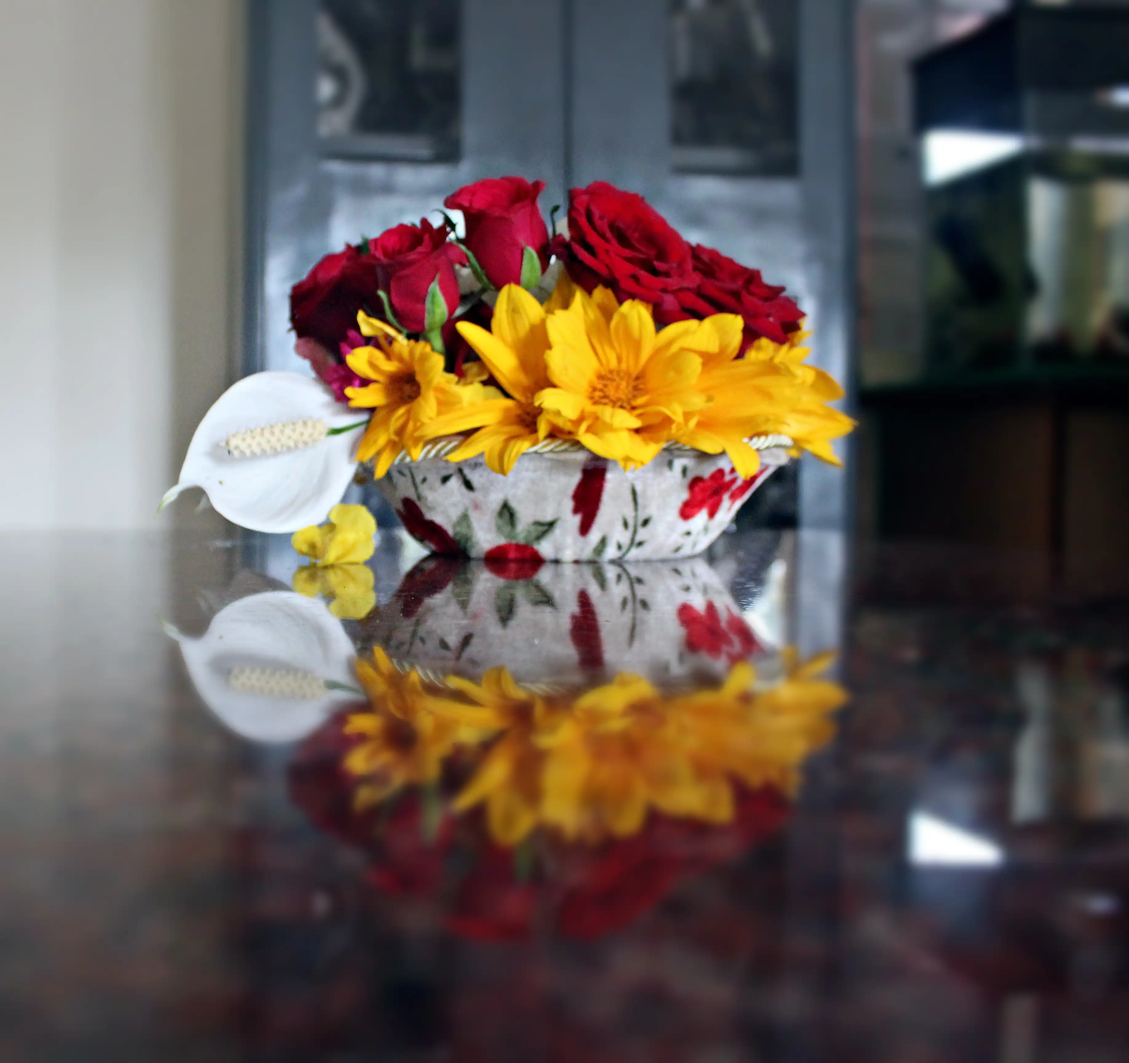 Colourful flowers arranged creatively by students