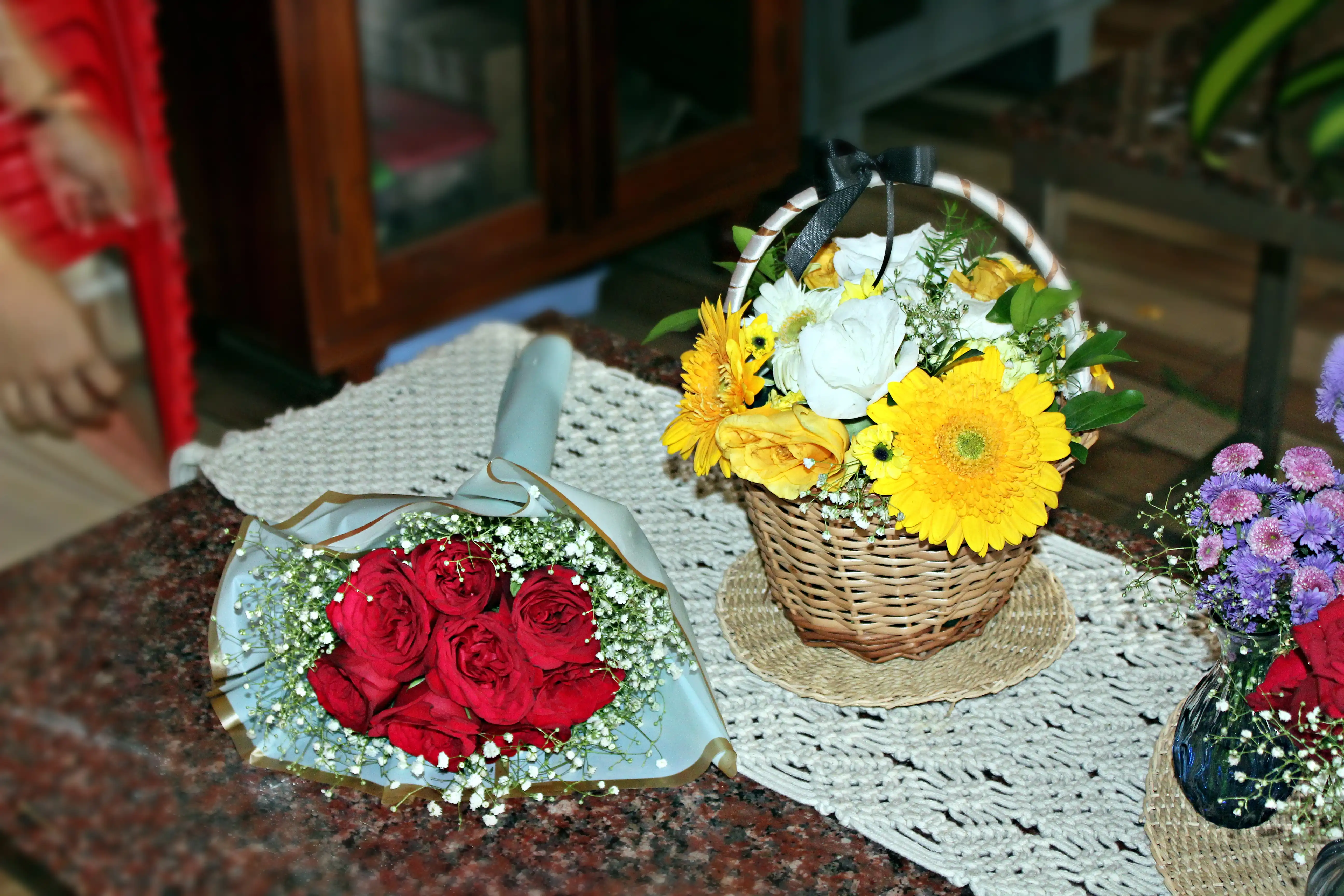 Colourful flowers arranged creatively by students