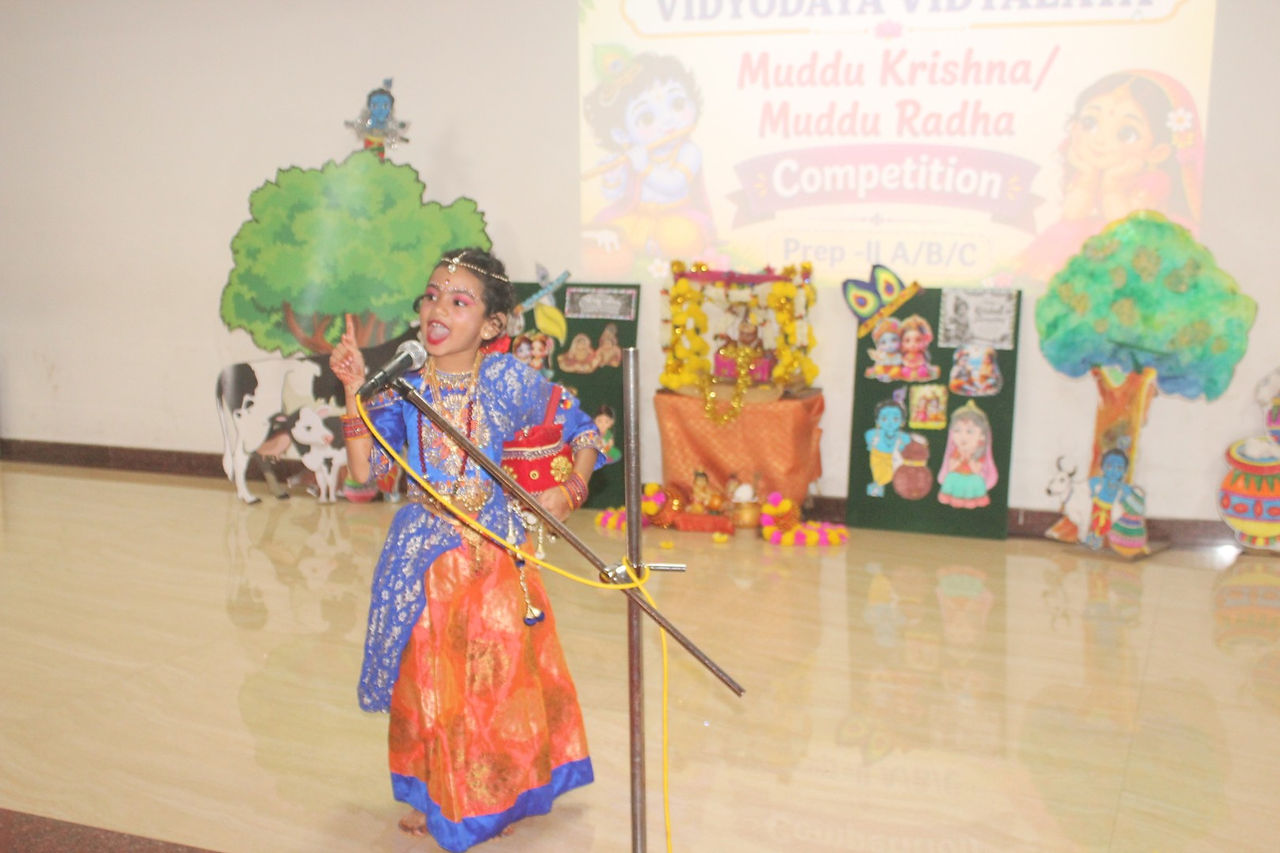 Pre-Primary students dressed as Radha and Krishna at Vidyodaya Public School