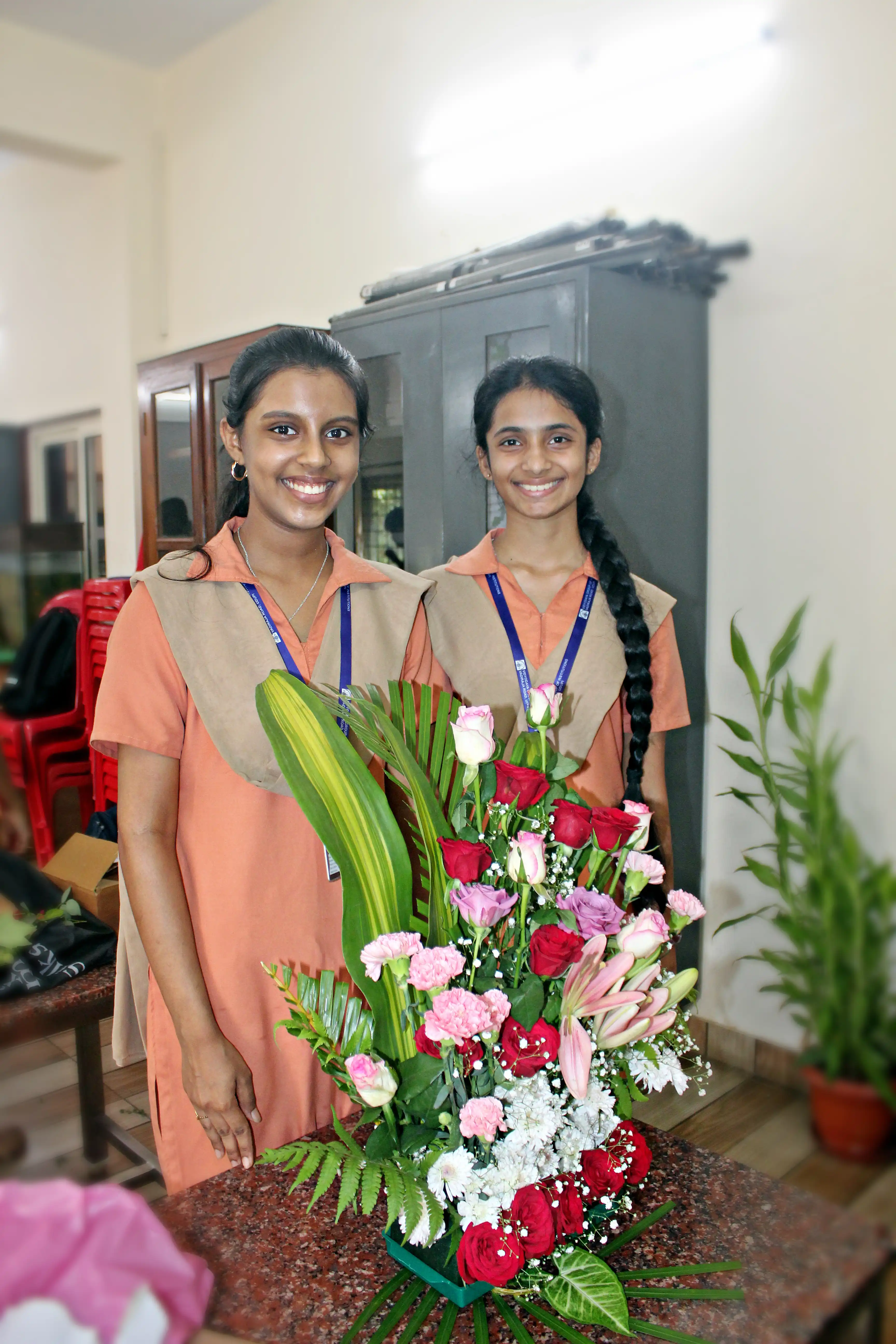 Colourful flowers arranged creatively by students