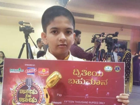 Master Parjanya of Vidyodaya Public School Bagged Runner-up Prize in Haadu Nee Haadu