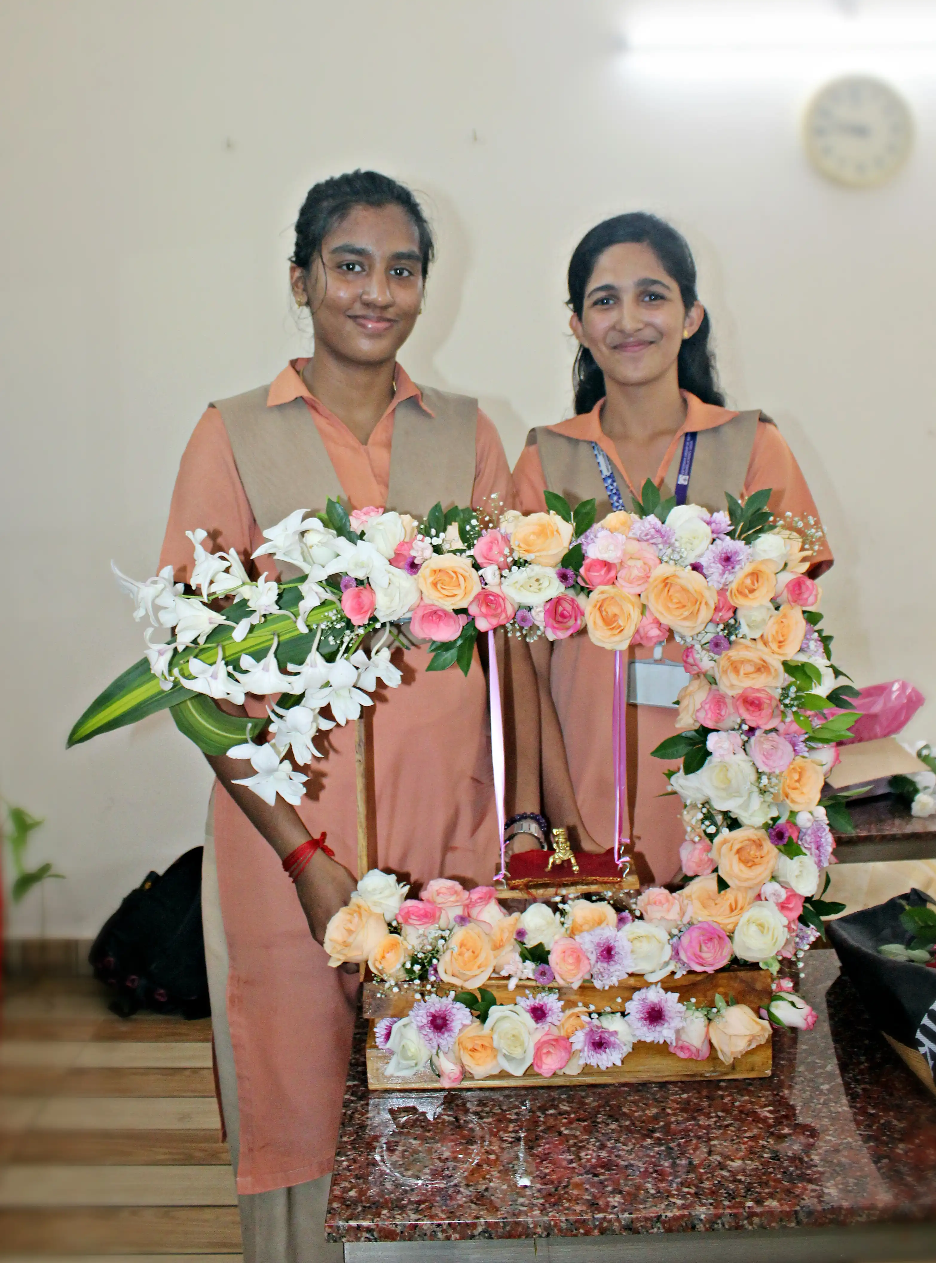 Colourful flowers arranged creatively by students