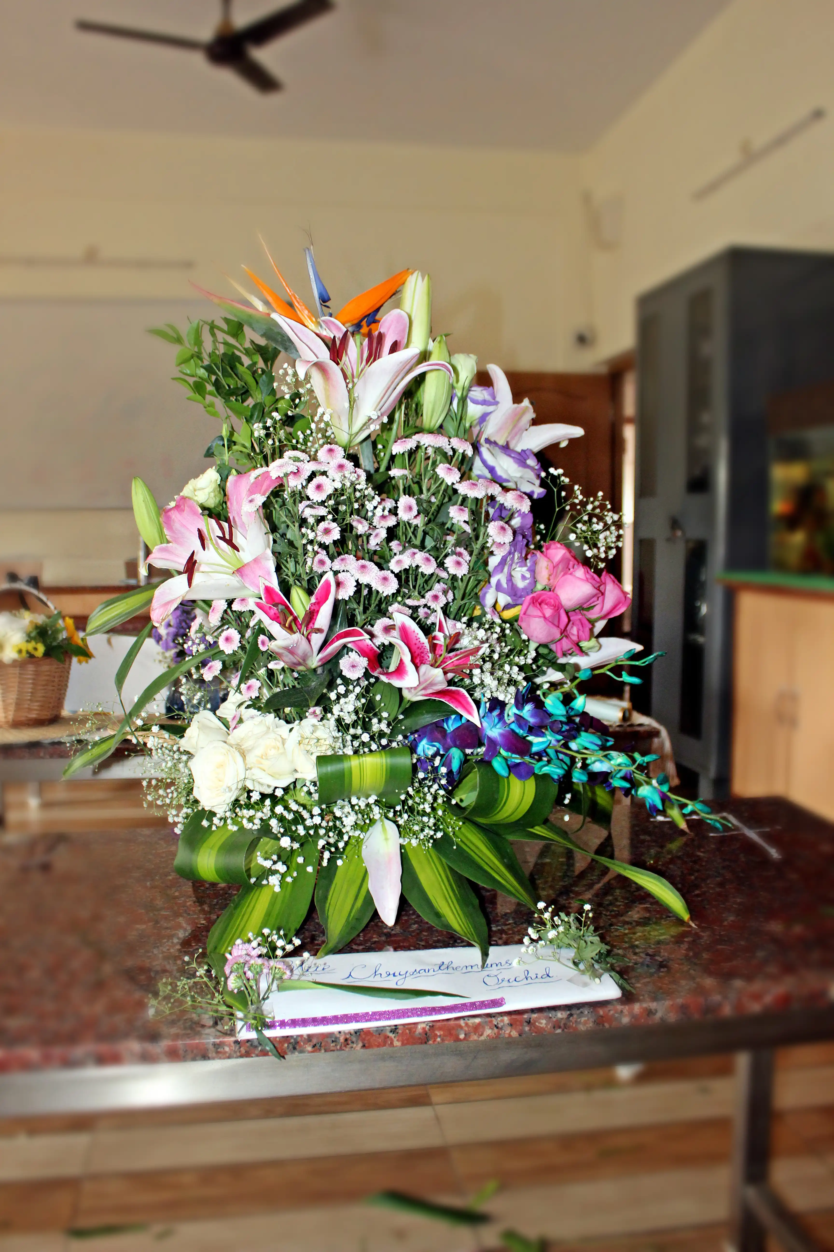 Colourful flowers arranged creatively by students
