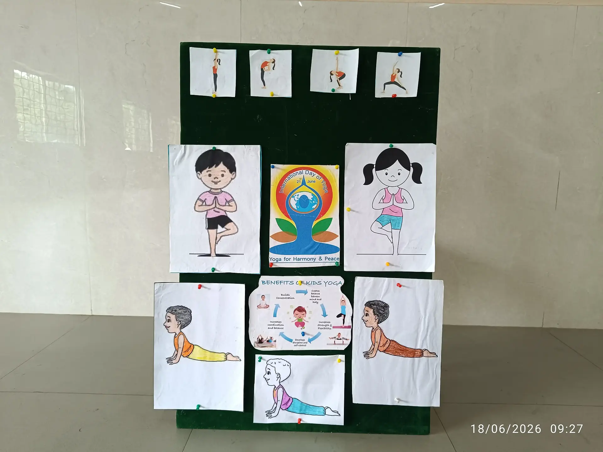 Children practicing yoga postures at Vidyodaya Public School
