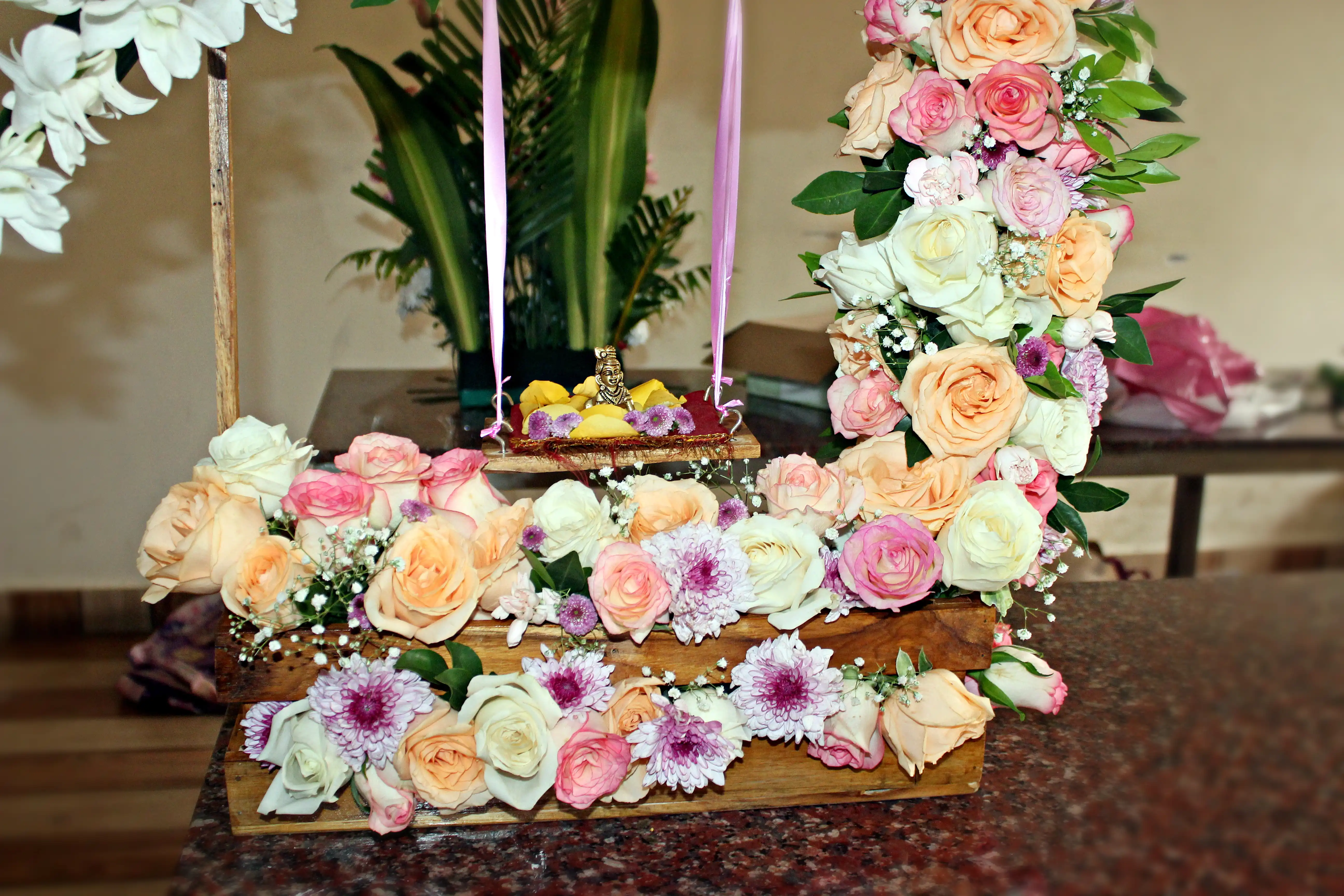 Colourful flowers arranged creatively by students