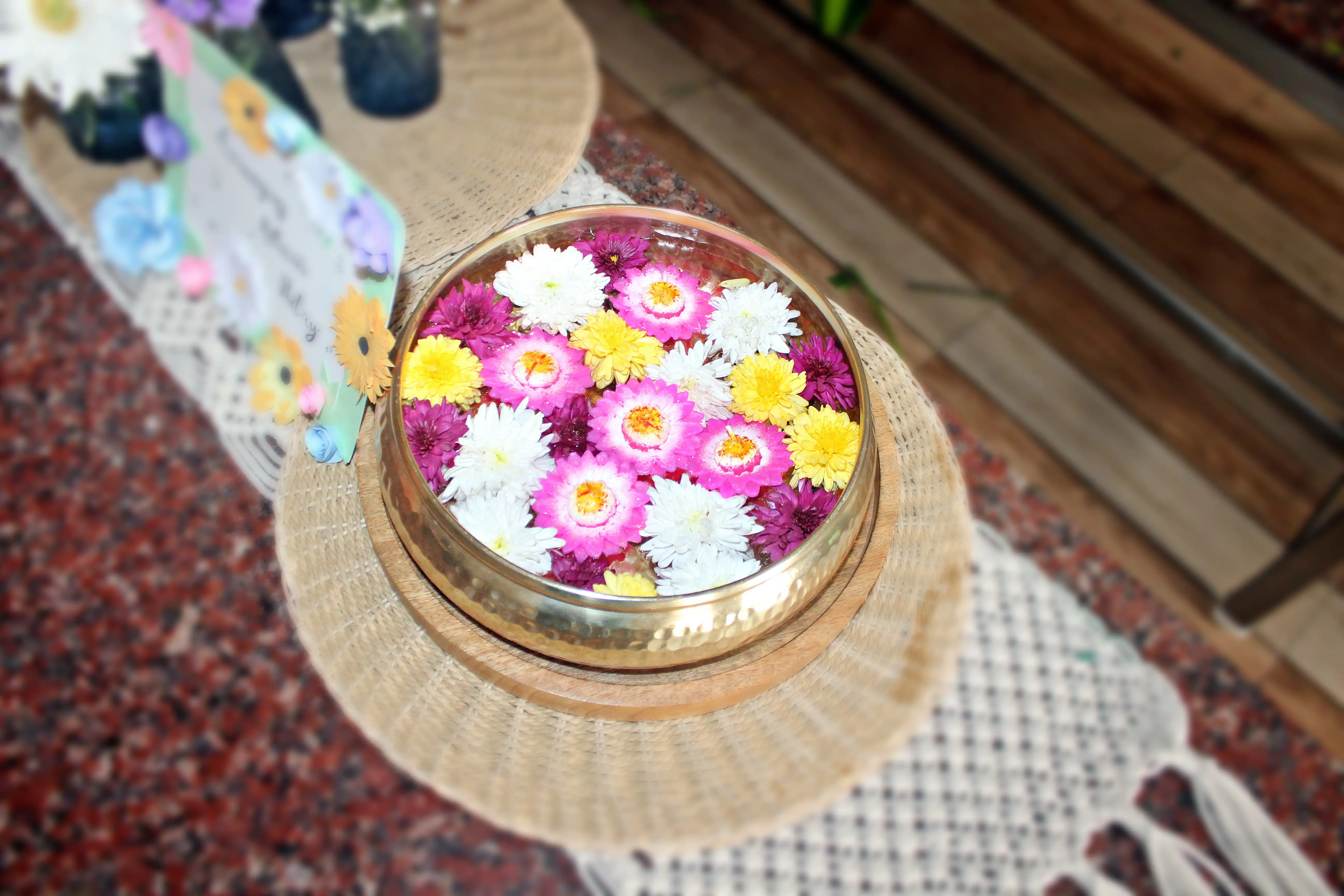 Colourful flowers arranged creatively by students