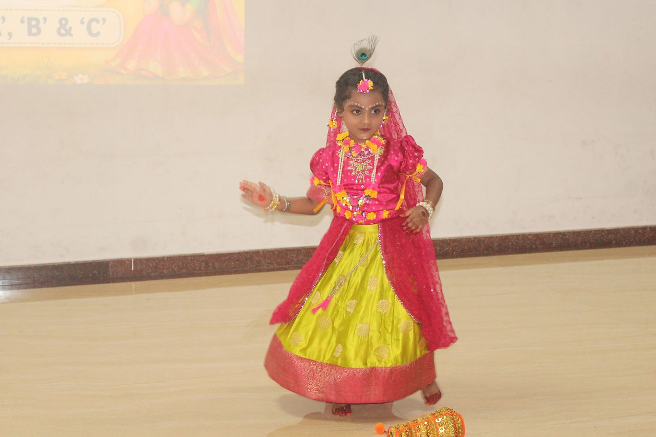 Pre-Primary students dressed as Radha and Krishna at Vidyodaya Public School