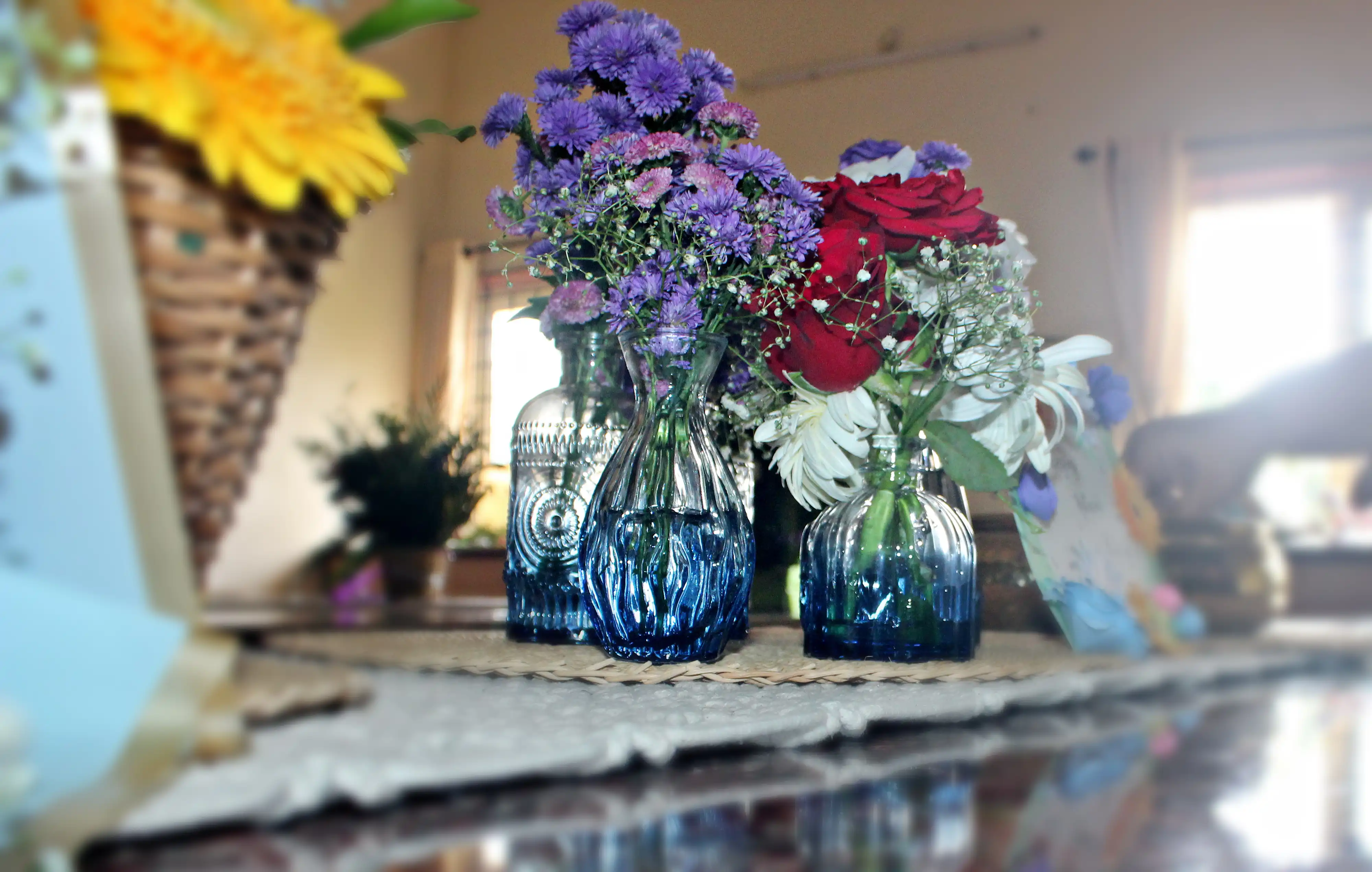 Colourful flowers arranged creatively by students