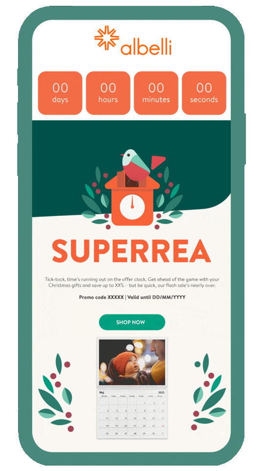 Scrolling Email mockup with holiday images discount