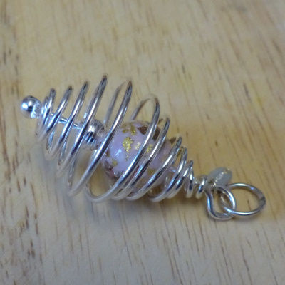 Sterling Silver Wire Spiral Bauble with Murano Glass Centre in Pink and Copper