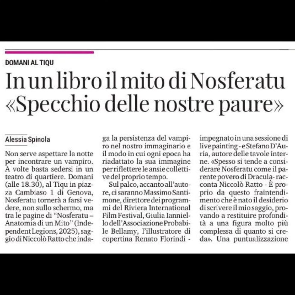 Il Secolo XIX e Mentelocale vi invitano alla presentazione di Nosferatu - Anatomia di un Mito
