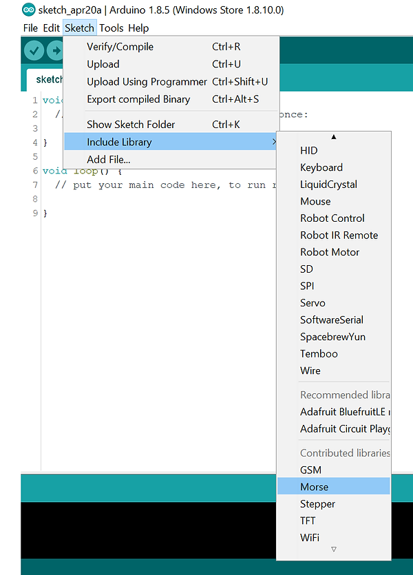 GUI for including an installed library in Arduino