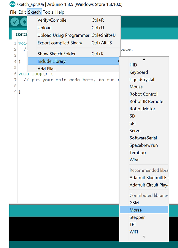 GUI for including an installed library in Arduino