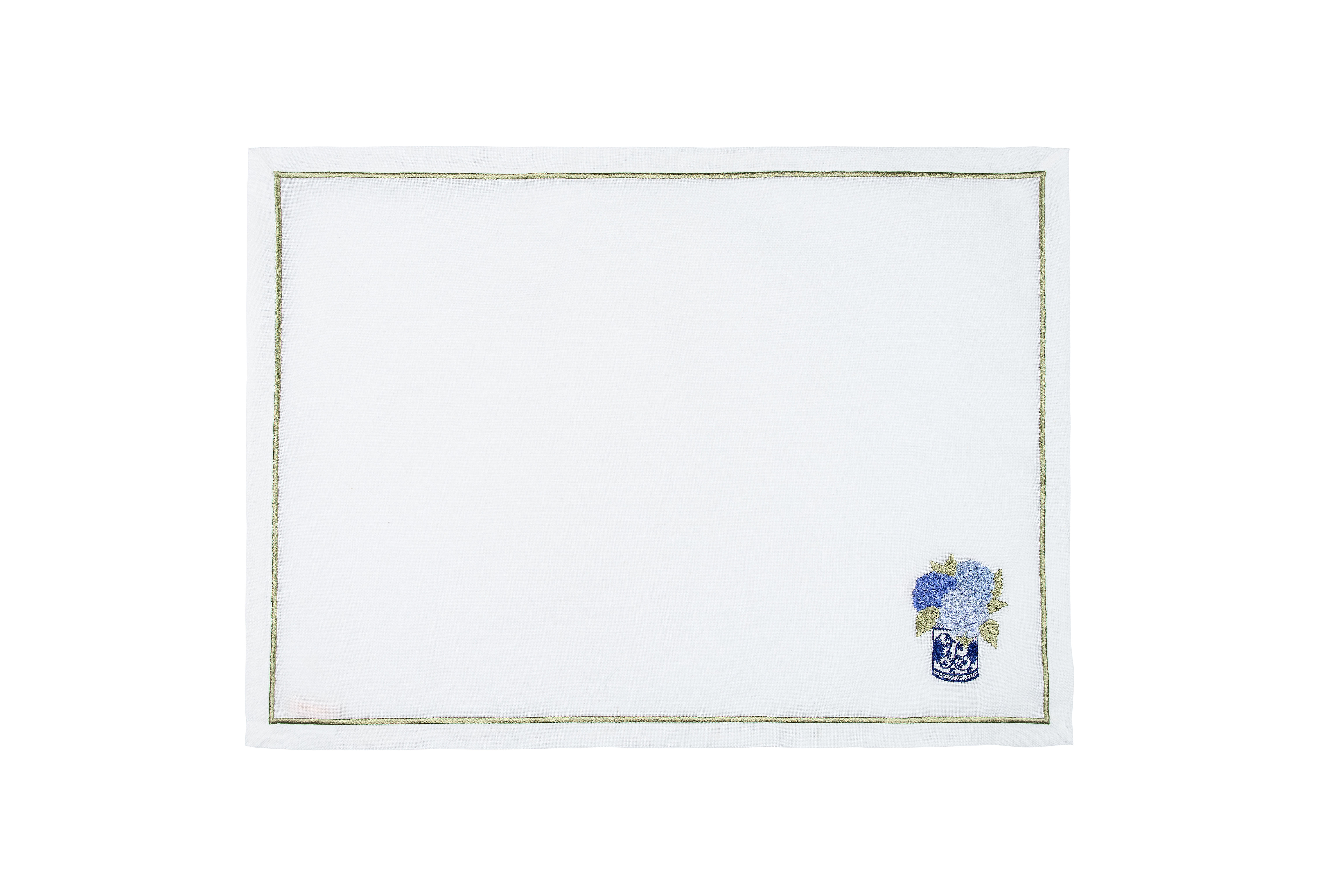 Floral Collection Blue Color Hydrangea Flower Embroidered Placemat Set of 4