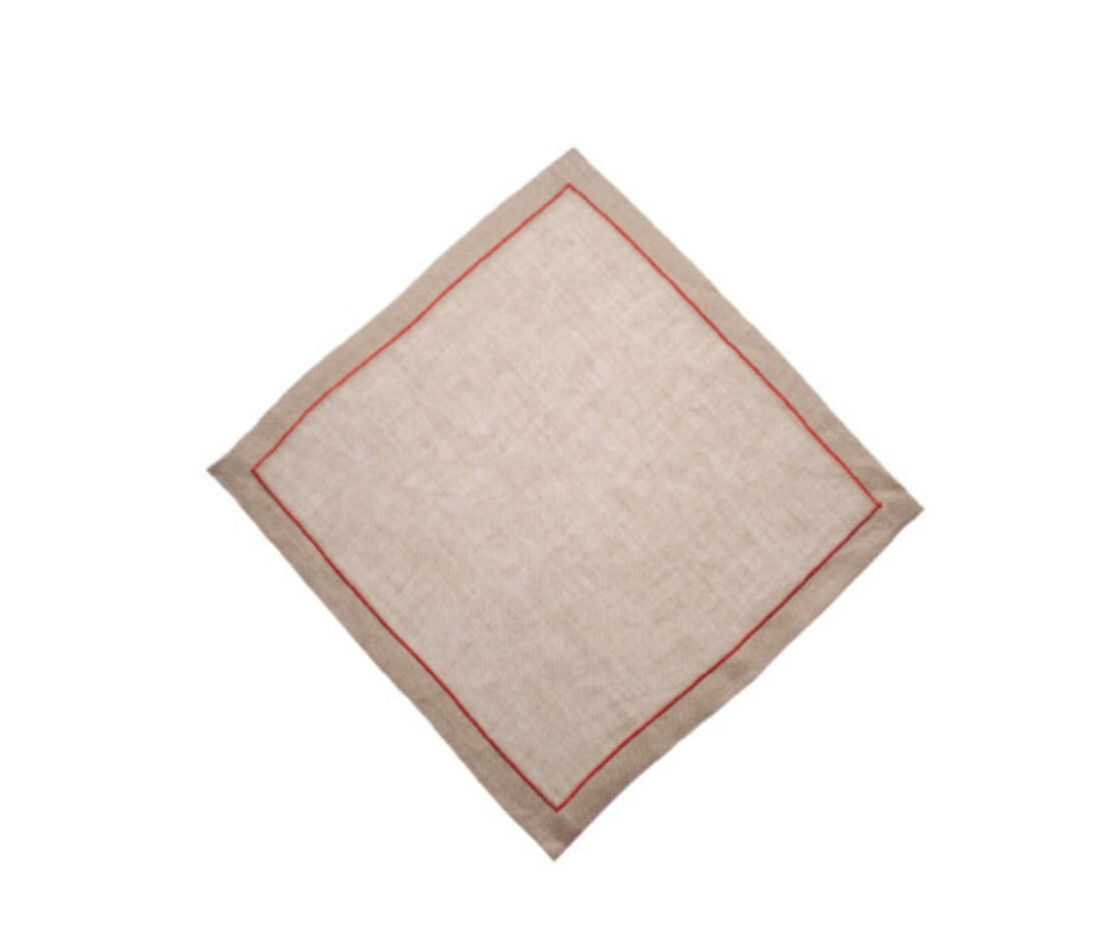 Linen Red Pico Embroidered Fabric Napkin Set of 4