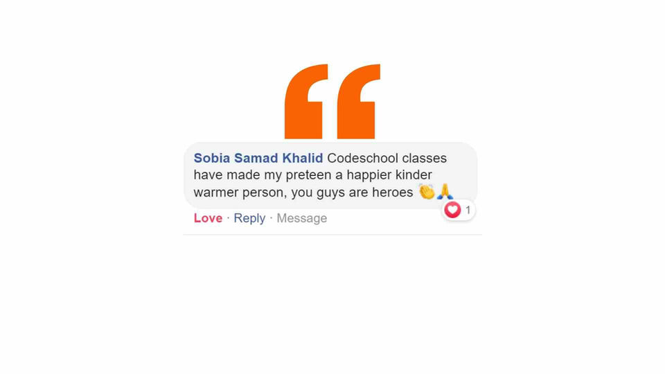 Testimonial via WhatsApp message from Codeschool.pk parent