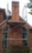 decorative brick chimney rebuild with staging in Nicholasville Kentucky
