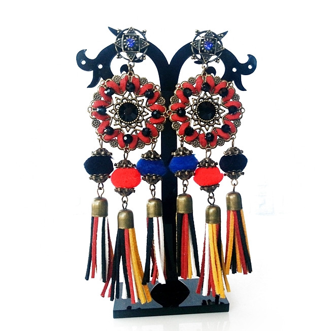Suede tassel and pompom earrings