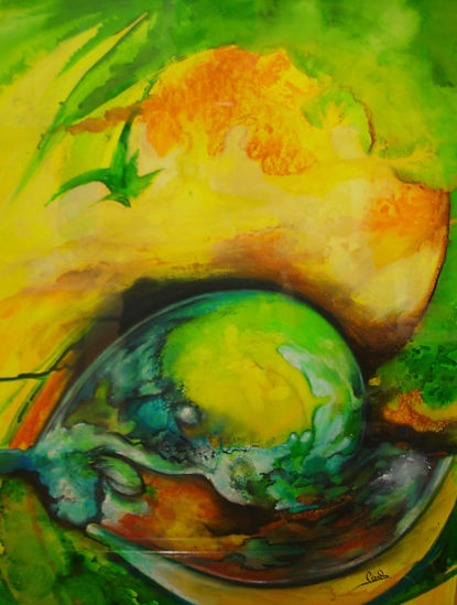 Ce tableau Abstrait a été réalisé en 2000 avec la technique des pastels à l'huile. Il représente une vision de l'origine de la vie