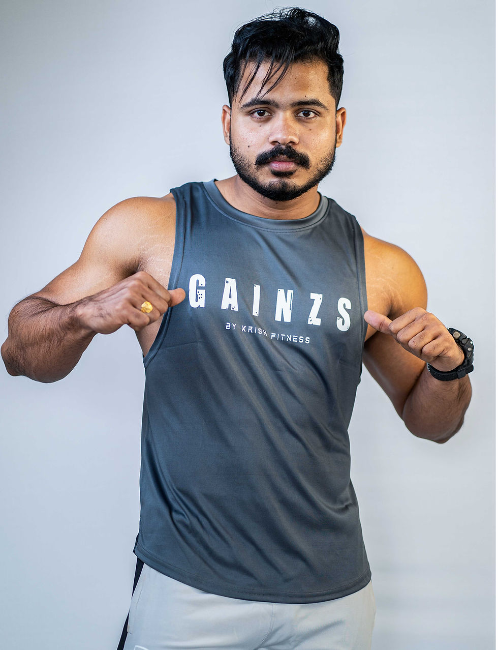 Thumbnail: Super Stretch Grey Deep cut Gym Vest