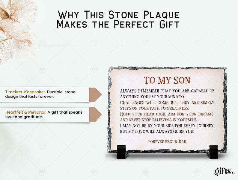 Thumbnail: Inspirational Gift To Son from Dad, Motivational Father Son Stone Plaque Frame