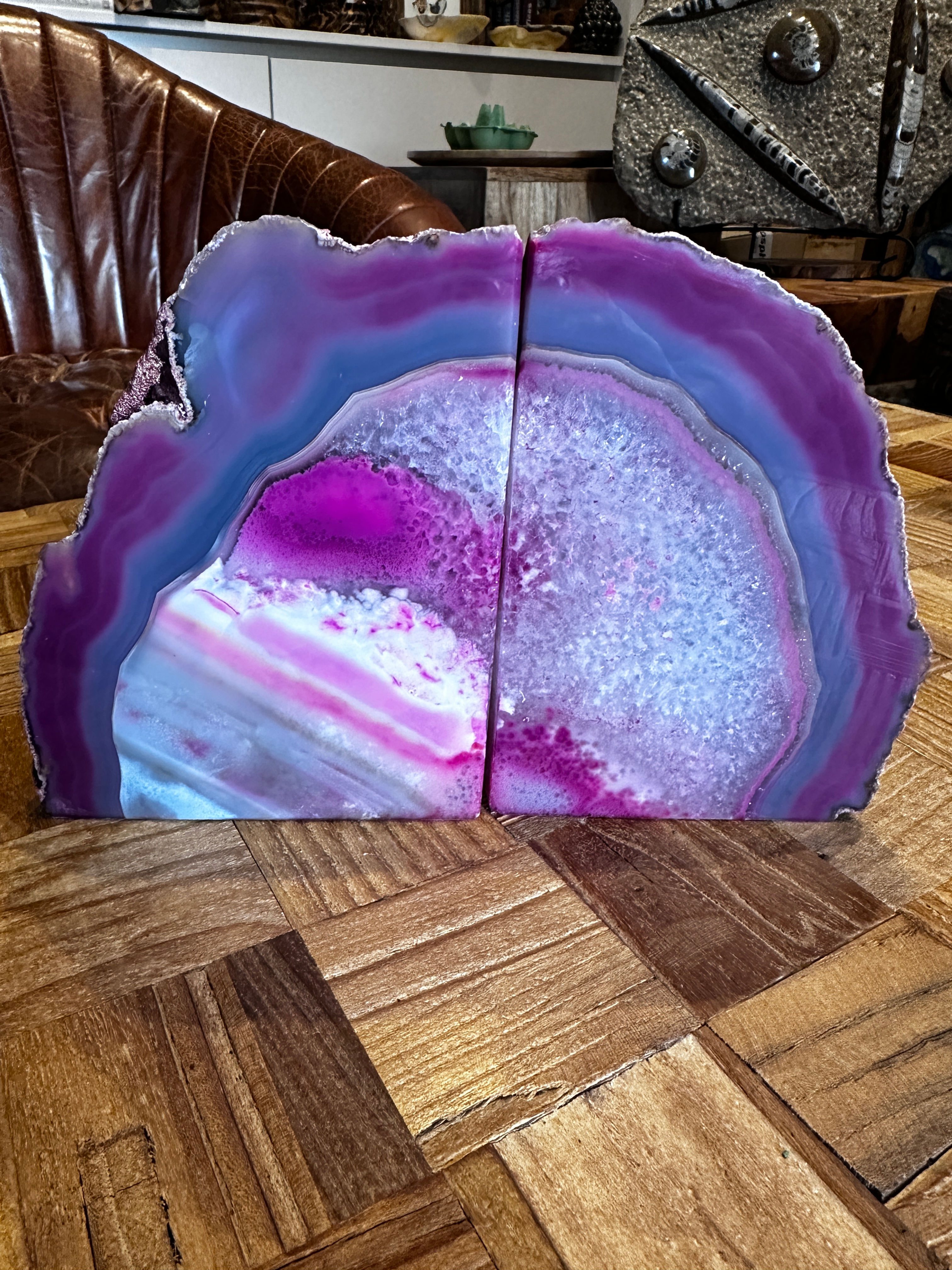 Large Pink Agate Bookends