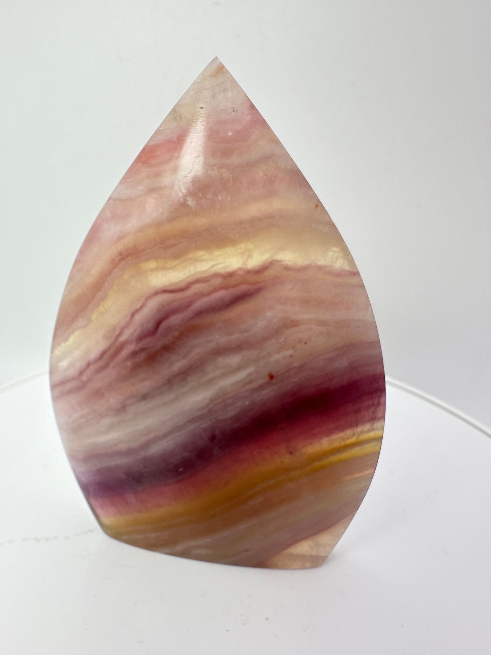 Fluorite Flame - Vibrant colours, carved crystal known for focus and clarity, perfect for energy work or décor.