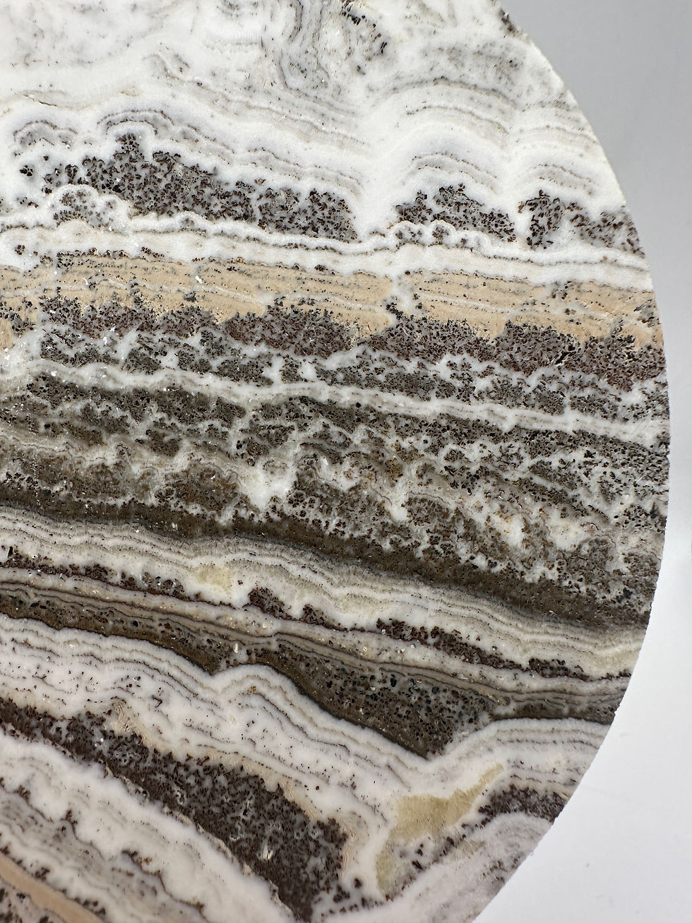 Thumbnail: Calcite Disc, White, Charcoal and Sand Landscape Banding