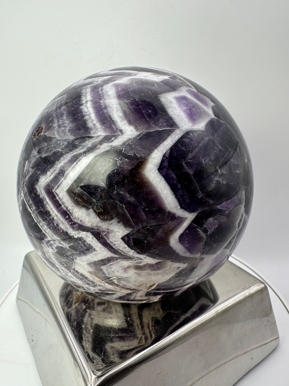Thumbnail: Stunning Large Chevron Amethyst Sphere - 1.9 kg