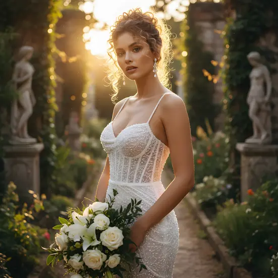 White beaded mermaid gown, sequined corset bodice, modern bridal wear, luxury apartment shoot, high fashion wedding.