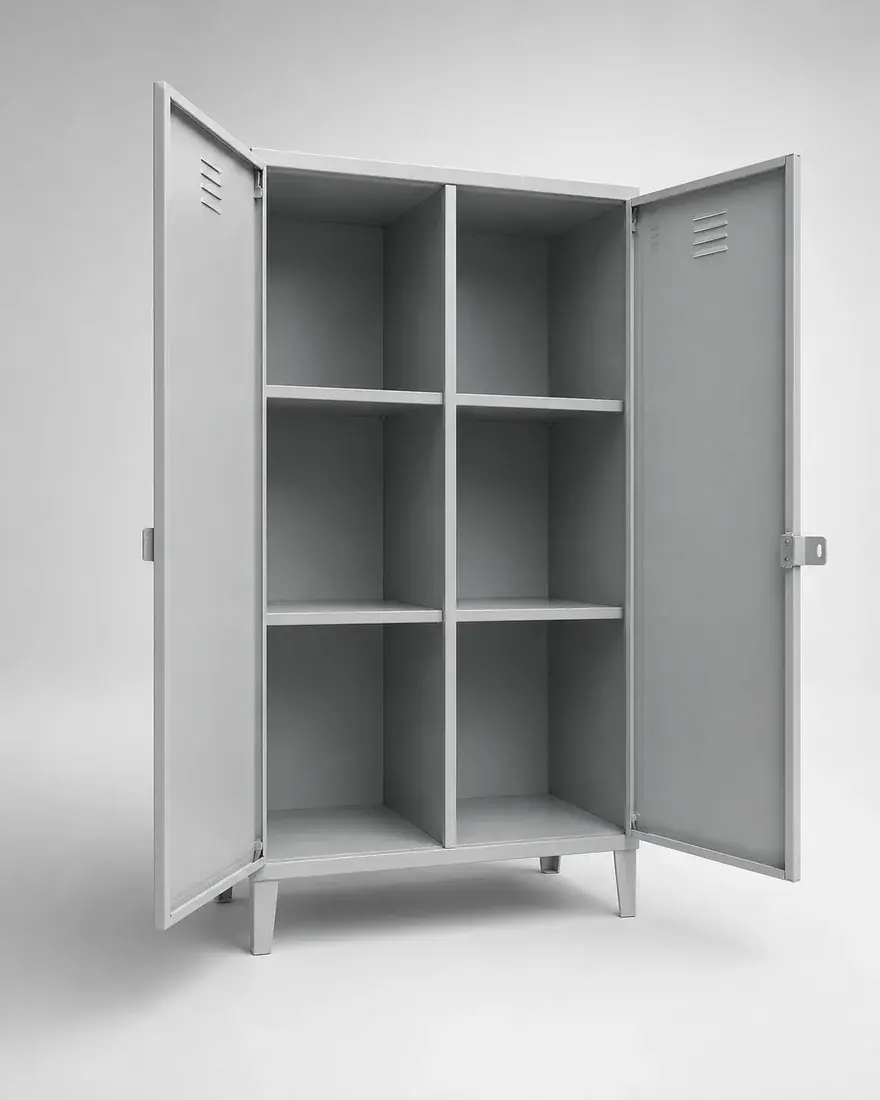 Storage metálico abierto con seis compartimentos