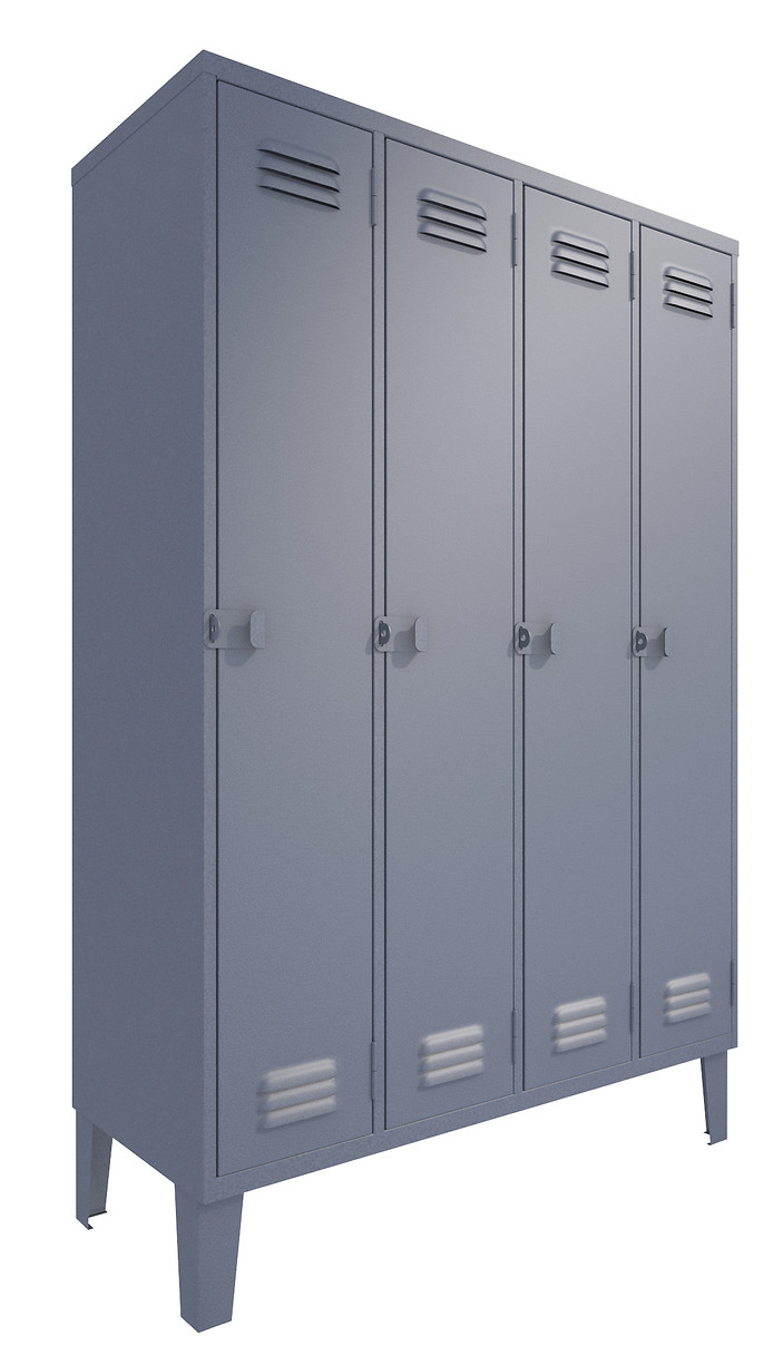 Lockers metálicos simples de 4 puertas color gris con patas